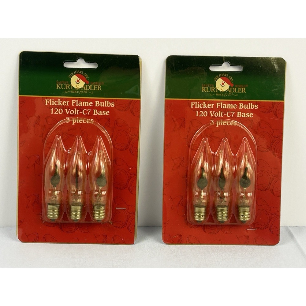 Kurt Adler NOS Flicker Flame Bulbs C7 120V Christmas Candle Lights 6pc Vintage
